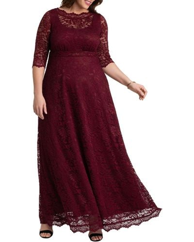 Kiyonna Plus Size Leona Lace Long Formal Gown - Red