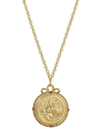 2028 Gold Tone Flower Of The Month Narcissus Necklace - Purple