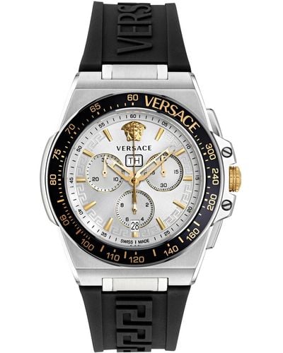 Versace Swiss Chronograph Greca Extreme Black Silicone Strap Watch 45mm - Gray