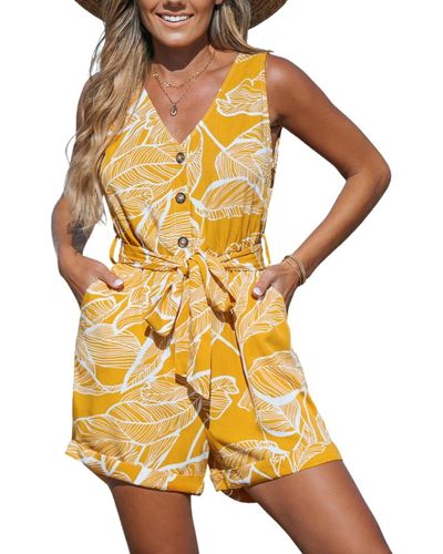 CUPSHE Tie Front Sleeveless Romper - Yellow