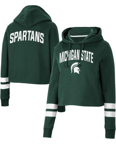 Colosseum Athletics Michigan State Spartans Throwback Stripe Cropped Pullover Hoodie - Green