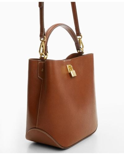 Mango Padlock Detail Shopper Bag - Brown