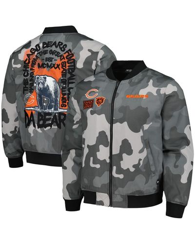 The Wild Collective And Distressed Chicago Bears Camo Bomber Jacket - Gray