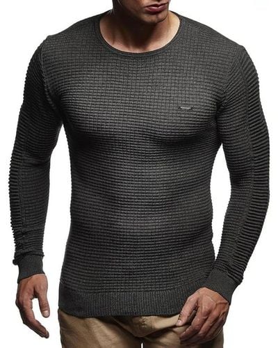 Leif Nelson Sweater Pullover Hoodie Basic Crew Neck Sweatshirt Longsleeve Slim Fit Ln1545 Small - Black