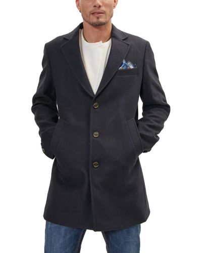 Ron Tomson Modern Wool Melange 3-button Overcoat - Blue