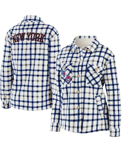 WEAR by Erin Andrews New York Rangers Plaid Button-up Shirt Jacket - Blue