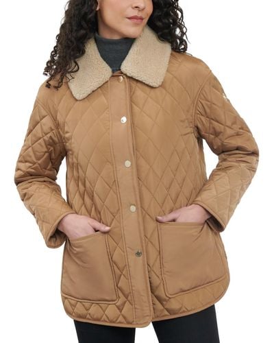 Michael Kors Faux-sherpa-collar Quilted Coat - Brown