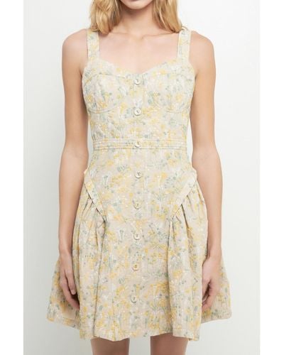English Factory Embroidered Linen Bustier Dress - Natural