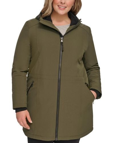 Calvin Klein Plus Size Hooded Faux-fur-lined Anorak Raincoat - Green
