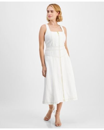 INC International Concepts Petite Zippered-front Denim Dress - White