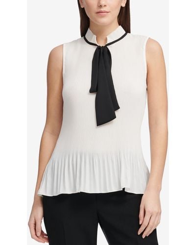 DKNY Tie-neck Pleated Top - White