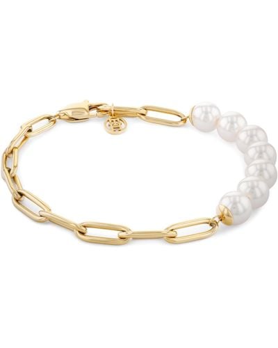 Tommy Hilfiger Imitation Pearl And Paperclip Chain Bracelet - White