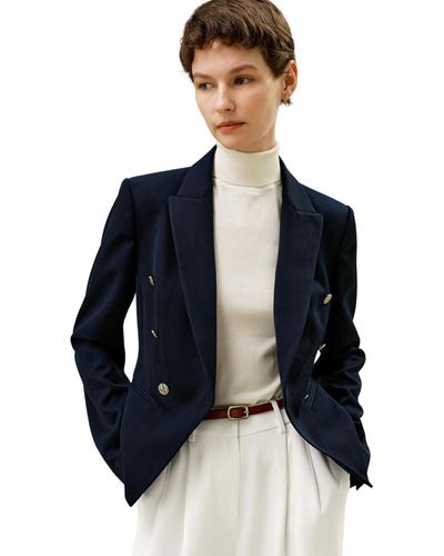 LILYSILK Tailored Double-breasted Blazer - Blue
