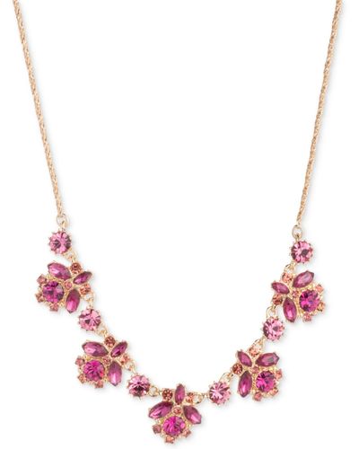 Marchesa Gold-tone Crystal Frontal Necklace - Pink