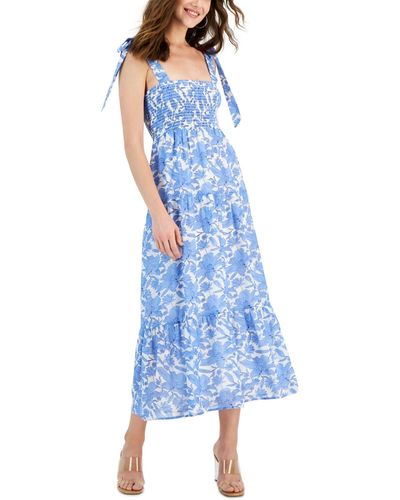 Sam Edelman Tie-shoulder Smocked Tiered Dress - Blue