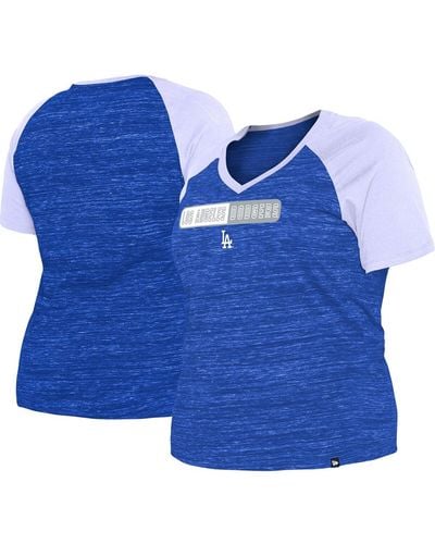 KTZ Los Angeles Dodgers Plus Size Space Dye Raglan V-neck T-shirt - Blue
