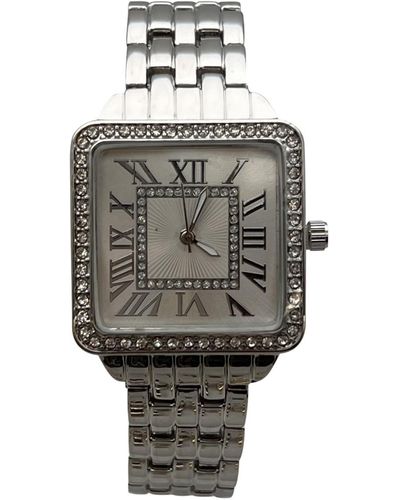 Olivia Pratt Small Square And Rhinestones Metal Band Watch - Gray