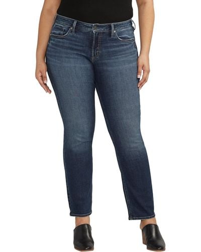 Silver Jeans Co. Plus Size Britt Low Rise Curvy Fit Straight Leg Jeans - Blue