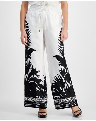 INC International Concepts Petite Printed Wide-leg Pants - White