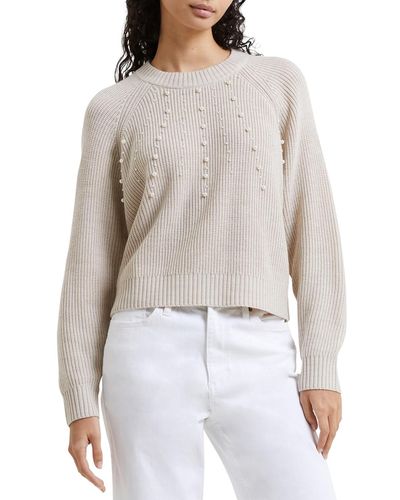 French Connection Imitation Pearl Long-sleeve Lightweight Sweater - White