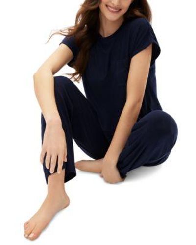 Gap Body Ribbed Short Sleeve Pajama Top Drawstring Pajama Pants - Blue