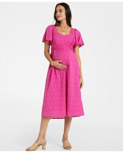 Seraphine Cotton Broderie Maternity And Nursing Dress - Pink