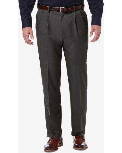 Haggar Premium Comfort Stretch Classic-fit Solid Pleated Dress Pants - Gray
