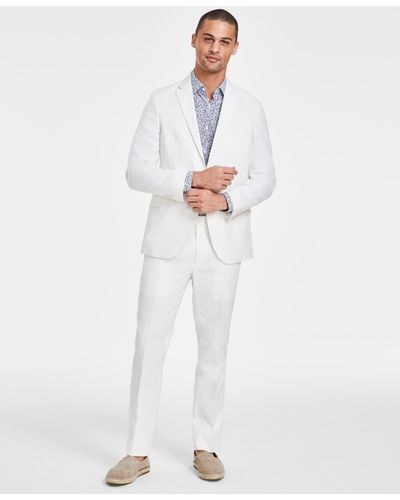 Kenneth Cole Slim-fit Stretch Linen Solid Suit - White