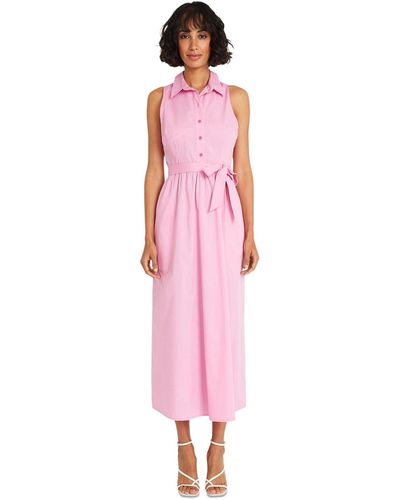 Maggy London Sleeveless Tie-waist Shirtdress - Pink