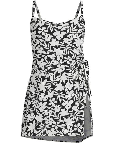 Lands' End Chlorine Resistant Sweetheart Swim Dress One Piece Swimsuit Adjustable Straps - White