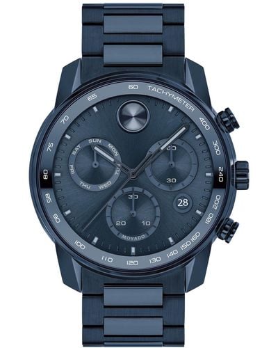 Movado Bold Verso Swiss Chronograph Stainless Steel Bracelet Watch 44mm - Blue