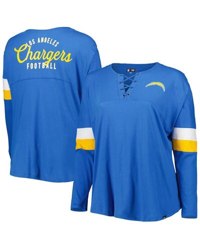 KTZ Los Angeles Chargers Plus Size Athletic Varsity Lace-up V-neck Long Sleeve T-shirt - Blue