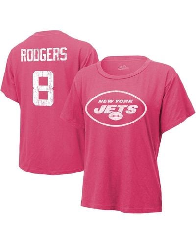 Majestic Threads Aaron Rodgers Distressed New York Jets Name And Number T-shirt - Pink