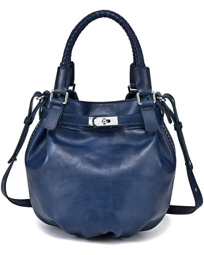 Old Trend Genuine Leather Pumpkin Bucket Bag - Blue