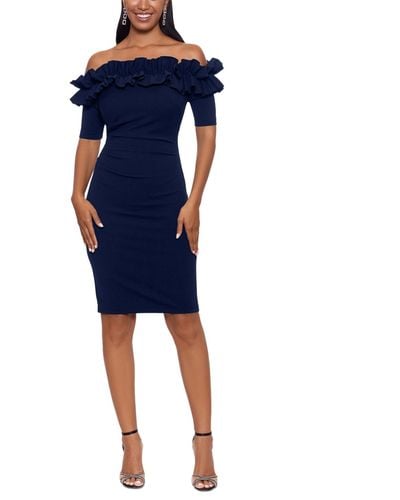 Xscape Ruffled Off-the-shoulder Bodycon Dress - Blue