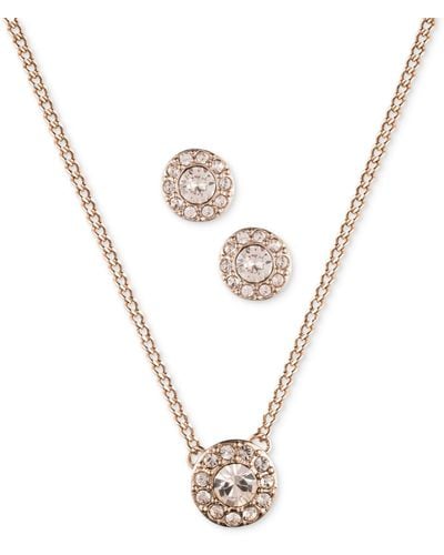 Givenchy Stone & Crystal Halo Pendant Necklace & Stud Earrings Set - Metallic