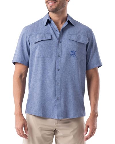 Guy Harvey Short Sleeve Heathered Fishing Shirt - Blue