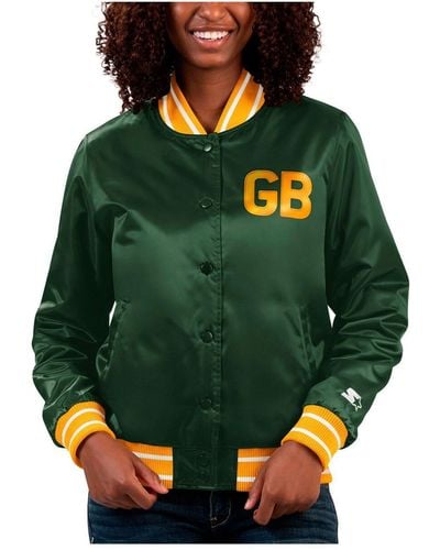Starter Bay Packers Full Count Satin Full-snap Varsity Jacket - Green