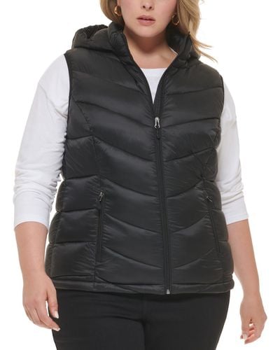 Charter Club Plus Size Packable Hooded Puffer Vest - Black