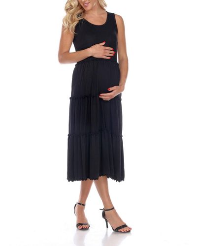 White Mark Maternity Plus Size Scoop Neck Tiered Midi Dress - Black