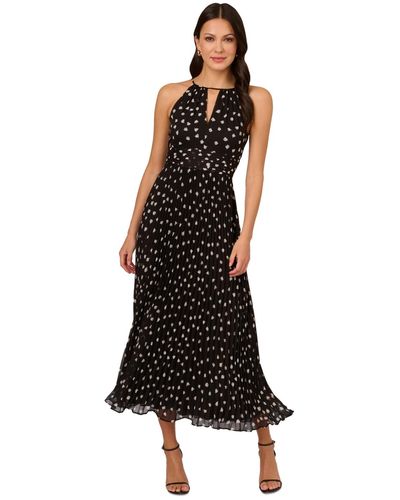 Adrianna Papell Dot-print Pleated Midi Dress - Black