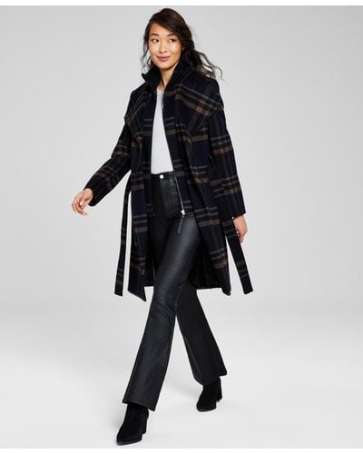 Calvin Klein Wool Blend Belted Wrap Coat - Black