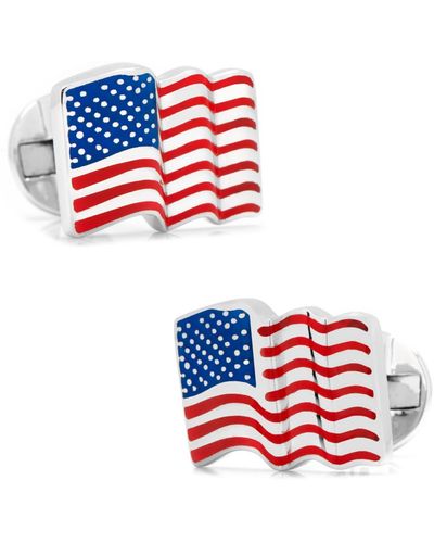 Cufflinks Inc. Sterling Waving American Flag Cufflinks - Red