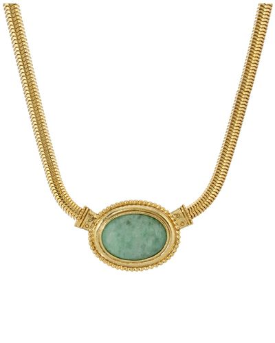 2028 Gold-tone Semi Precious Oval Stone Necklace - Green