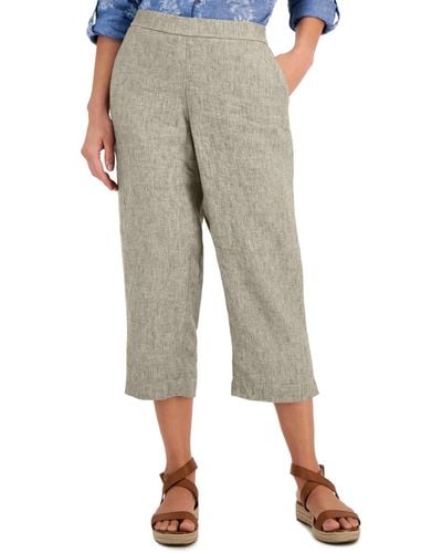 Charter Club Petite Linen Cropped Pull-on Pants - Natural
