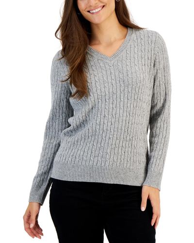 Karen Scott V-neck Cable Sweater, Created For Macy's - Gray