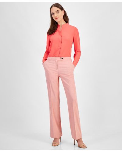 Anne Klein Twill Extended-tab Mid Rise Pants - Red