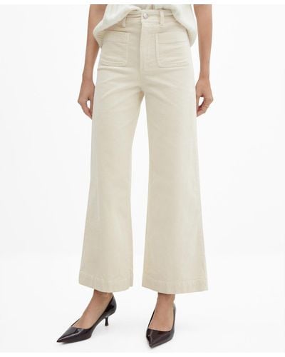 Mango Corduroy Culotte Pants - Natural