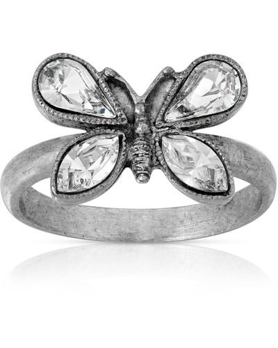 2028 Pewter Crystal Butterfly Ring - Metallic