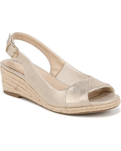 LifeStride Socialite Peep Toe Slingback Espadrille Wedge Sandals - Metallic